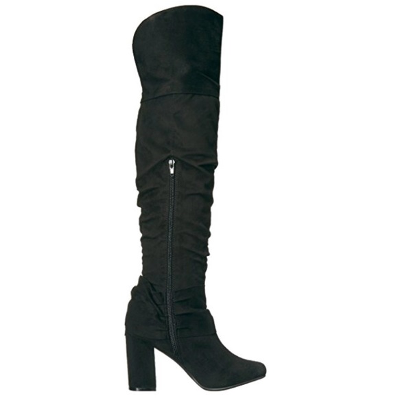 Black Over The Knee Oversize Bow Slouchy Boots - Picture 5 of 5